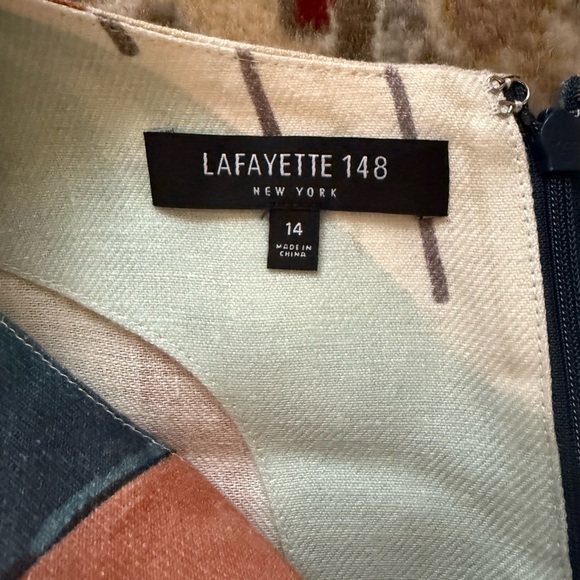 Lafayette 148 New York Blue and Orange Asymmetrical Sheath Dress - Picture 2 of 3